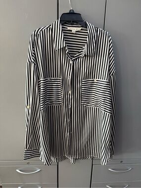 Vine & Love Black and White Striped Button-Down Shirt